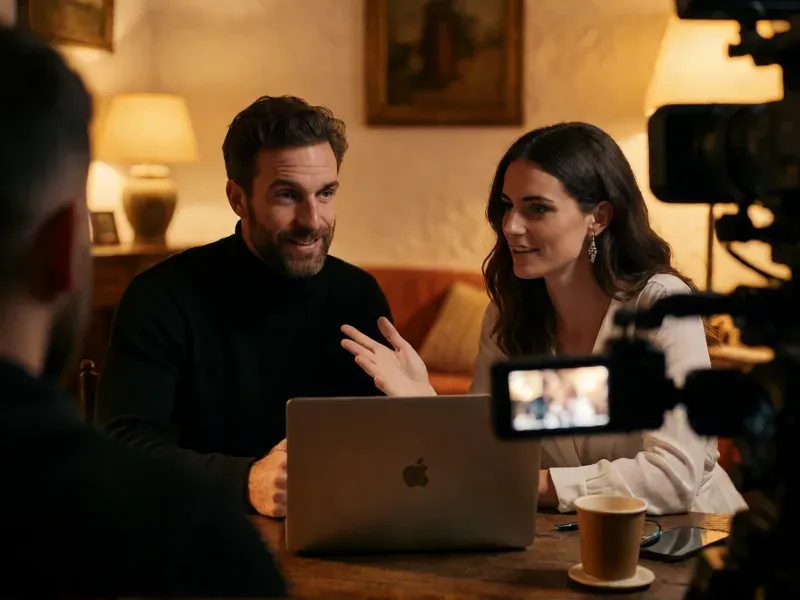 pareja comentando las ideas de su vídeo de boda