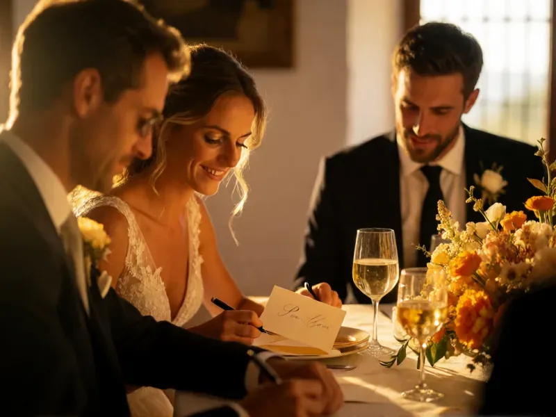 invitado escribiendo una tarjeta de boda