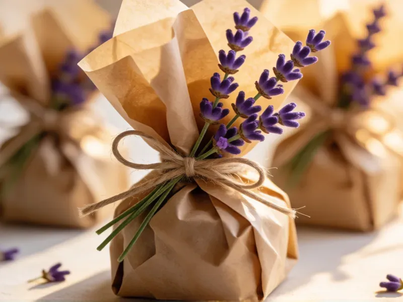 detalle de boda envuelto con lavanda para invitados