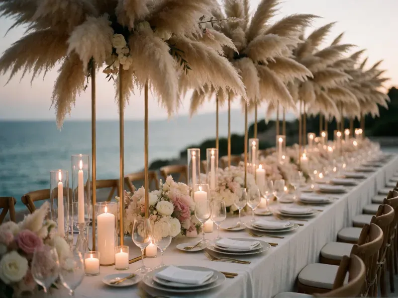 Ibiza wedding banquet table at dusk