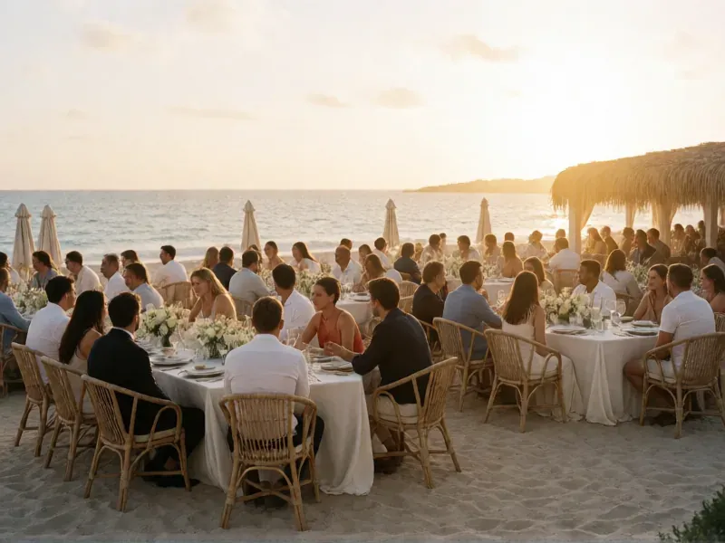 Ibiza beach club wedding reception at sunset