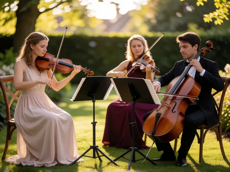 cuarteto de cuerda tocando en una ceremonia de boda