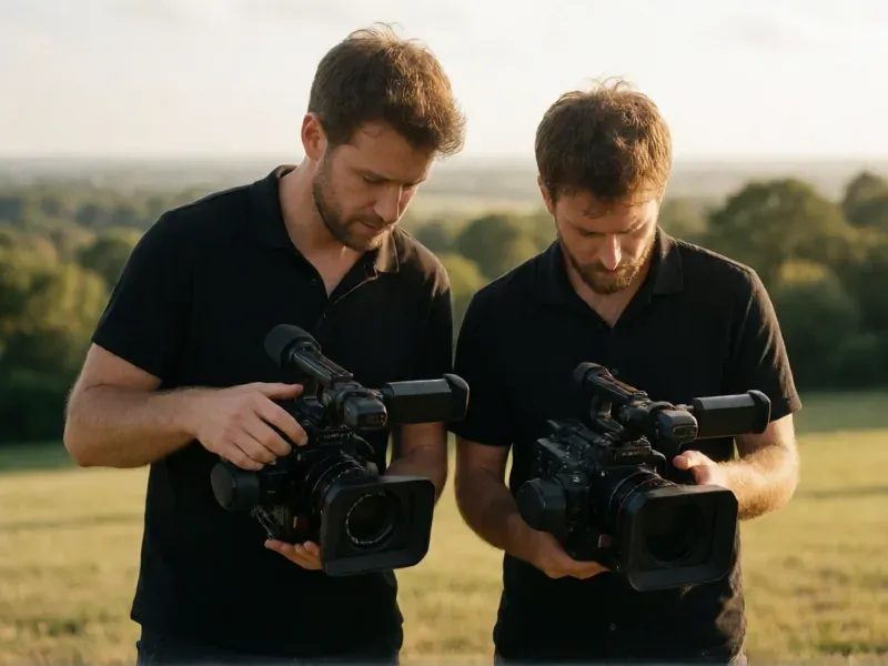 dos videógrafos trabajando en equipo en una boda