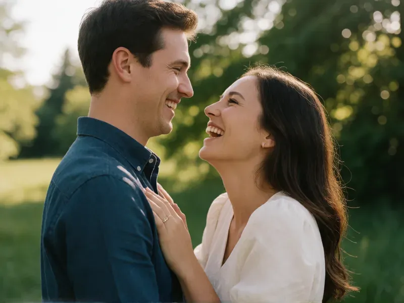 pareja riendo en una sesión de preboda