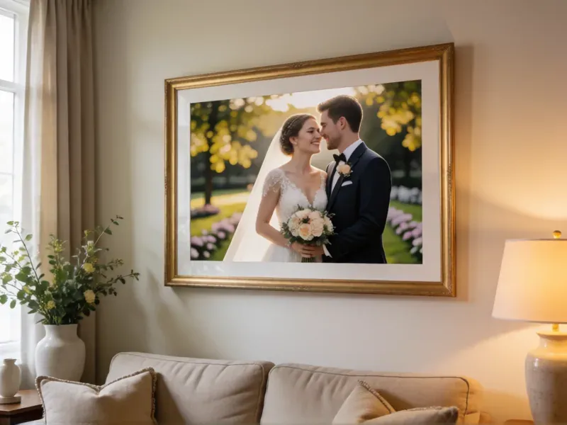 fotografía de boda enmarcada en una casa