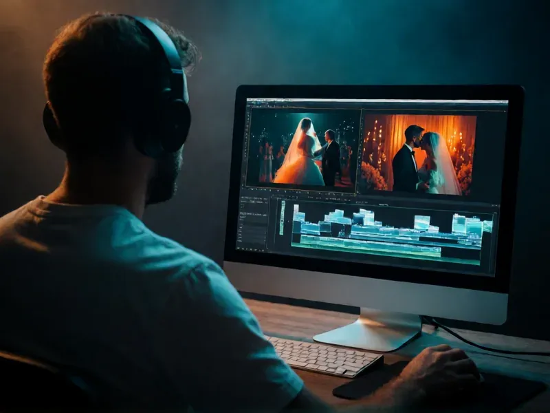 editing a wedding film with color grading