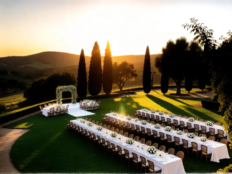 destination wedding at a Spanish estate at sunset